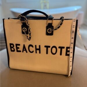 Beach Tote Canvas Bag - Black and Cream